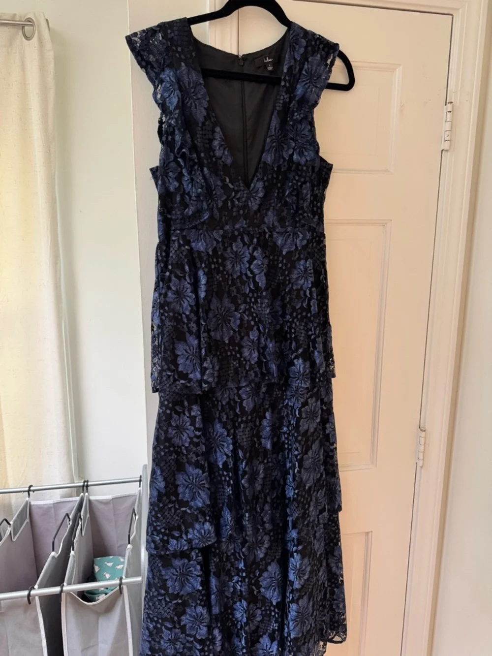 Lulus Molinetto Navy Blue Lace Ruffled Tiered Sleeveless Maxi Dress - Picture 4 of 7